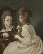 Johann anton ramboux Young lady at her toilet combing her hair France oil painting artist